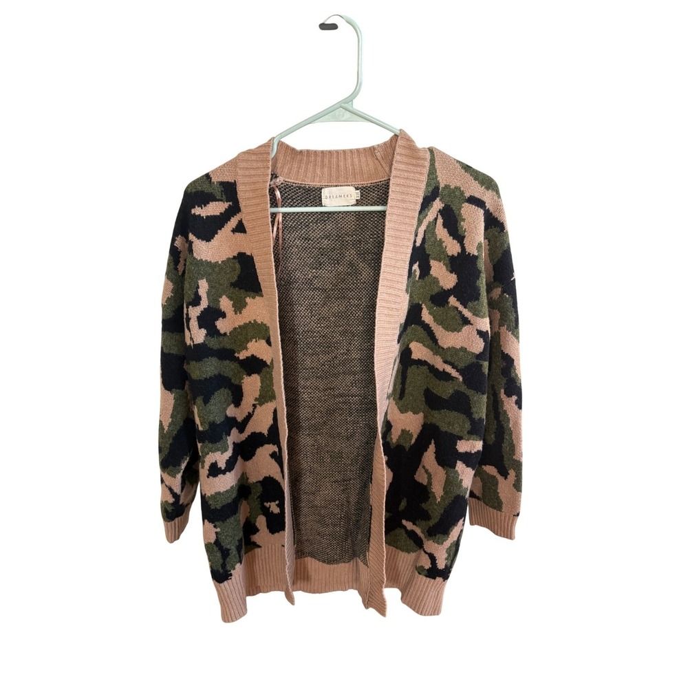Dreamers‎ Camo Print Open Front Cardigan S/M Pink Green Black Casual Knit - Picture 2 of 4